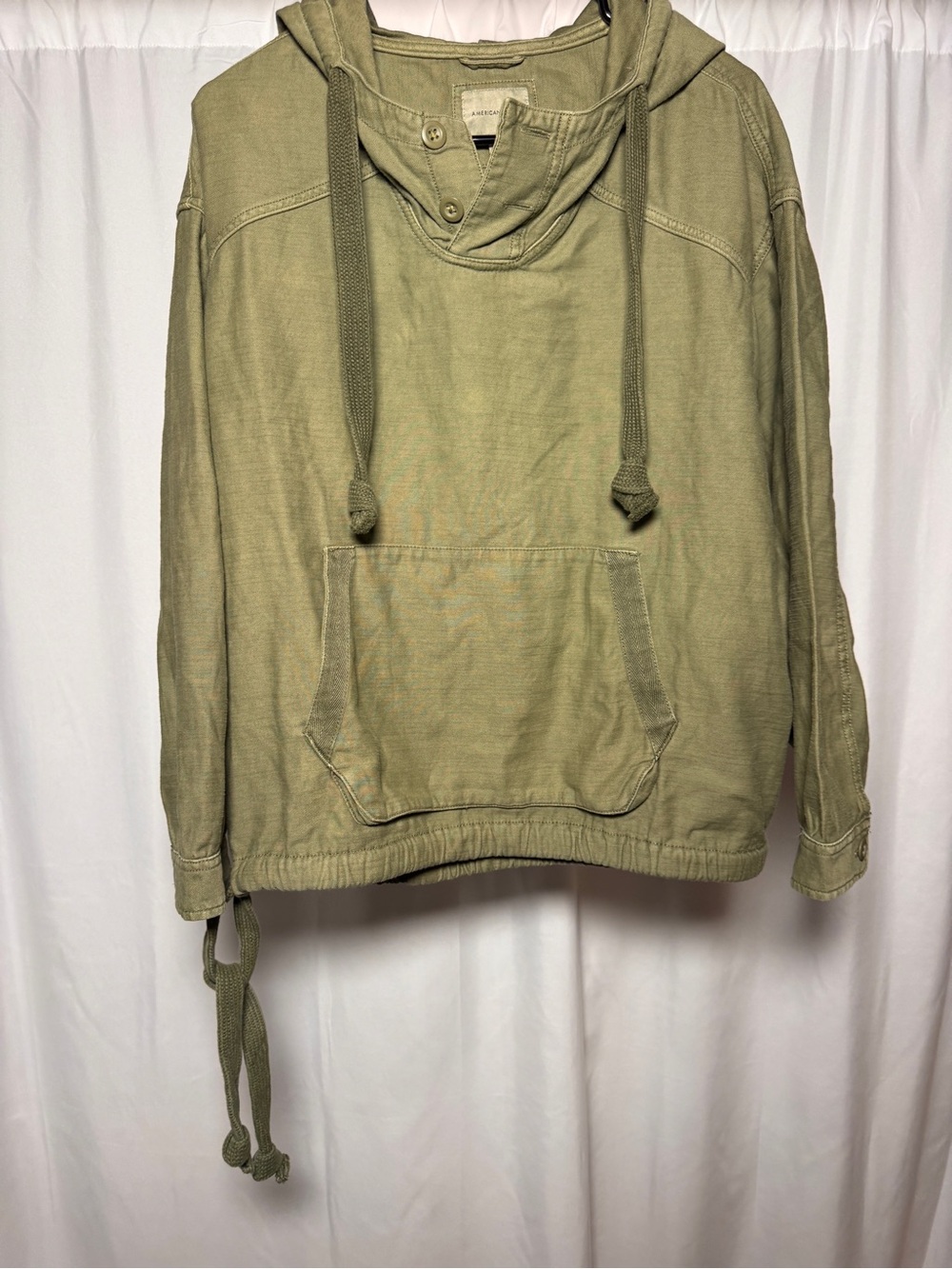 American Eagle Hoodie Lg Mens Utility Army Green Hooded Pocket Boxy Pullover
